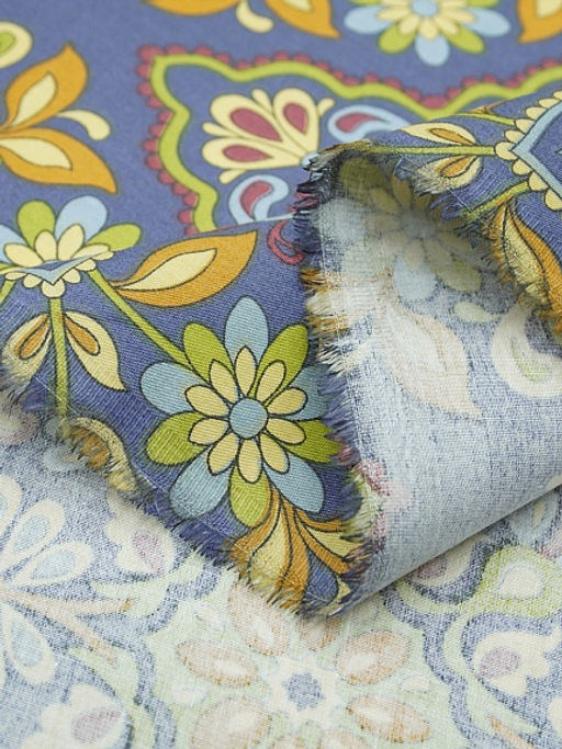 Сатин Мандала цветов цв.джинсово-фиолетовый, ш.2.5м, хлопок-100%, 115гр/м.кв - Купава фото 5