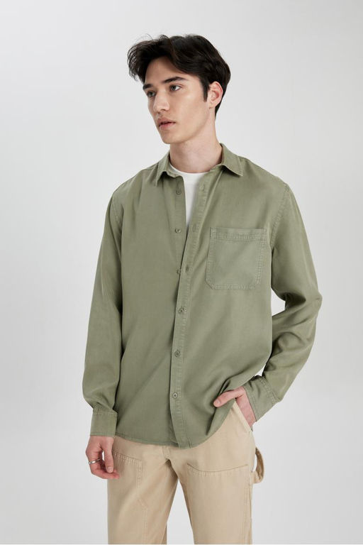 Рубашка из тенселя с длинным рукавом стандартного кроя - Defacto фото 3
