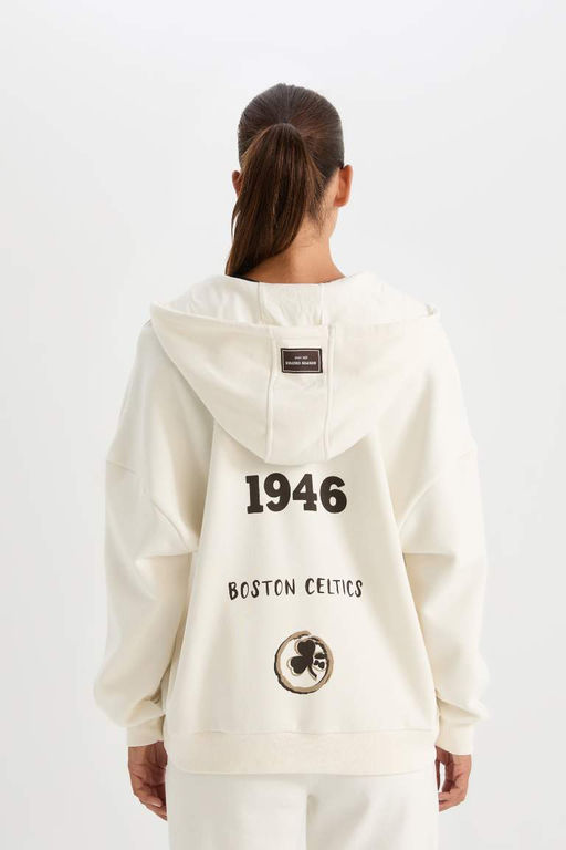DeFactoFit NBA Boston Celtics кардиган оверсайз широкого кроя с капюшоном и принтом на спине из плотной ткани  фото 7