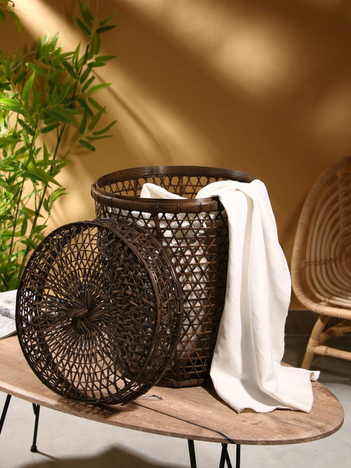 Корзина плетёная «Баскет», 39×39×50 см, бамбук, тёмная