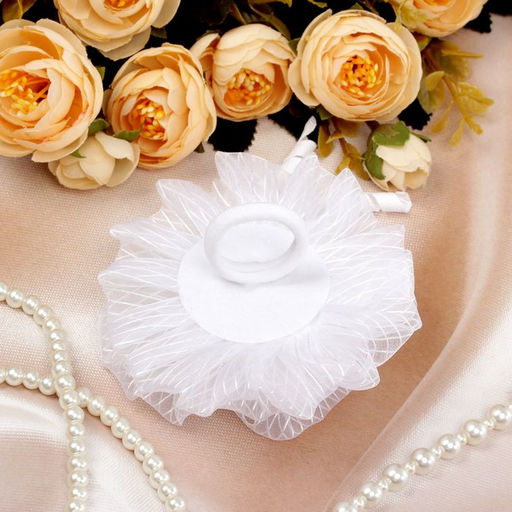 Цена за 6 шт. Резинка с бантом для волос «Школьница», полосатик с завитками, d=9 см, белая