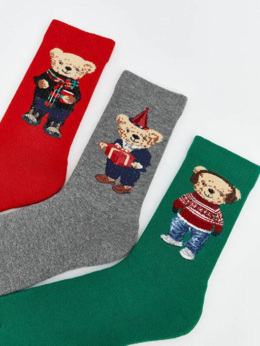 Ay? Teddy Bask?l? Erkek Soket ?orap 3l?