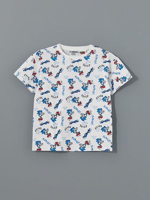 Bisiklet Yaka Sonic Bask?l? Erkek ?ocuk ?ortlu Pijama Tak?m?