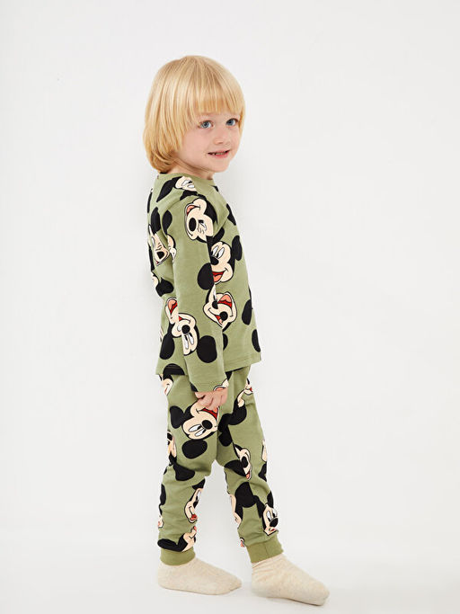 Bisiklet Yaka Uzun Kollu Mickey Mouse Bask?l? Erkek Bebek Pijama Tak?m - Waikiki фото 2