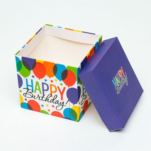 Цена за 12 шт. Коробка Самосборная С днем рождения фиолетовая 10х10х10 см - Simaland фото 4