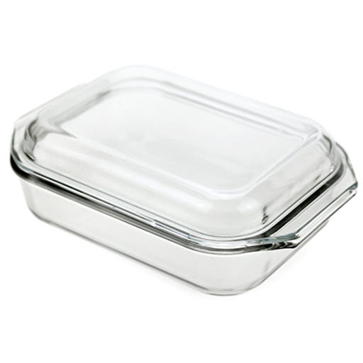 Латка стеклянная 1,5л, прямоугольная 26х16,5см h8,8м, с крышкой, термостекло, в цветной коробке (Китай)