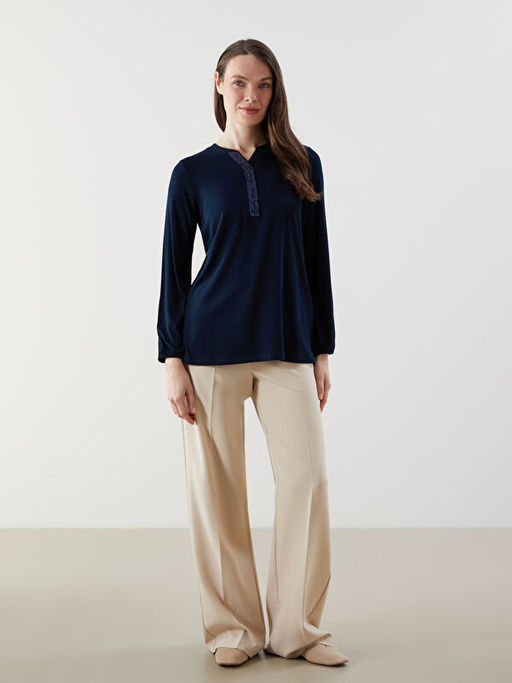 Ka??k Yaka Pul ??lemeli Kad?n Bluz