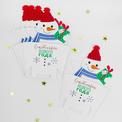 Цена за 10 шт. Снек-бокс для попкорна и снеков С Новым Годом!, снеговичок - Страна карнавалия фото 3