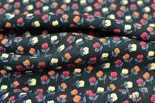 Штапель Премиум Цветные тюльпанчики на темно-зеленом, ш.1.43м, вискоза-100%, 120гр/м.кв - Купава фото 4