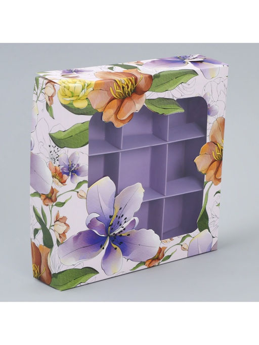 Цена за 5 шт. Коробка для конфет, кондитерская упаковка, 9 ячеек, «Для тебя», 14.7×14.7×3.5 см