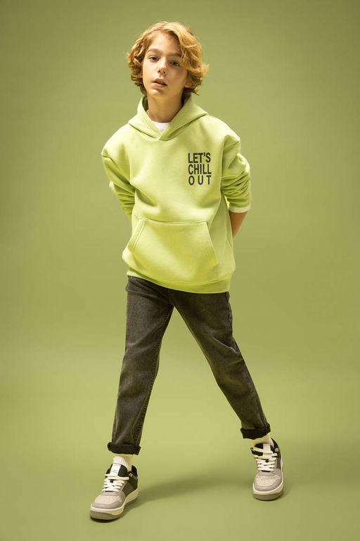 Толстовка оверсайз с капюшоном и принтом для мальчиков - Defacto фото 4