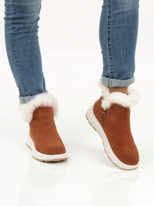 10-M7 BROWN Ботинки зимние женские (натуральная замша, нат.мех и шерсть)