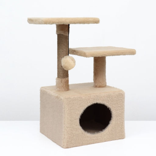 Домик-когтеточка 2-х ур. квадратный с 2-мя квадратными полками, 53 х 35 х 65 см, бежевый - Пижон фото 10