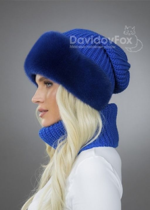 Комплект Ника норка трикотаж индиго манишка