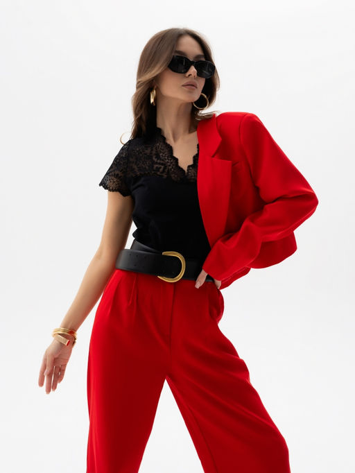 Футболка с кружевом, ,хлопок 95%, лайкра 5%, черная - Binita фото 3