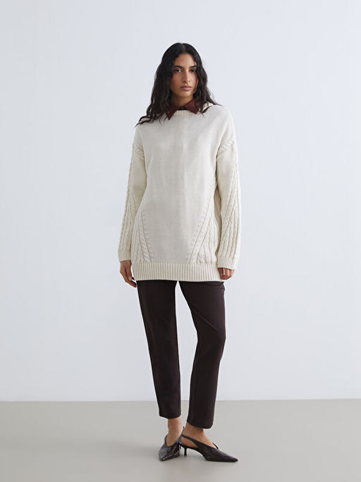 Bisiklet Yaka Kendinden Desenli Kad?n Triko Tunik