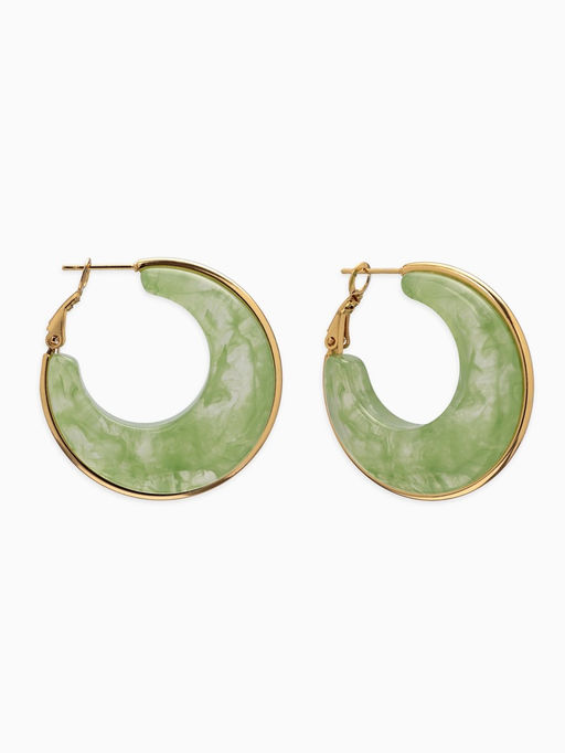 Серьги-кольца акрил «Тренд», нефритовые в золоте