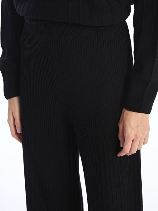 Beli Lastikli D?z Geni? Pa?a Kad?n Triko Pantolon