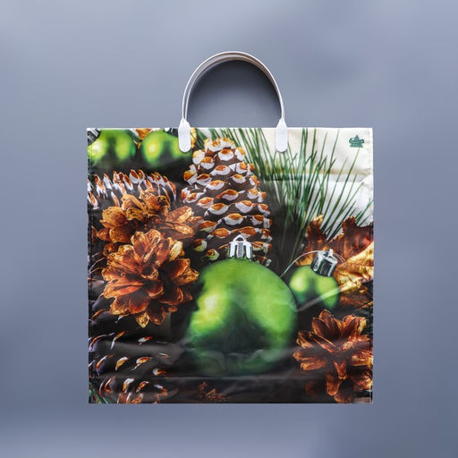 Цена за 9 шт. Пакет подарочный новогодний «Зеленые шары», полиэтиленовый с пластиковой ручкой, 37×36 см