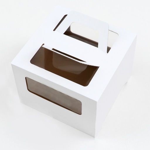 Коробка под торт 2 окна, с ручками, белая, 26 х 26 х 20 см - UPAK LAND фото 3