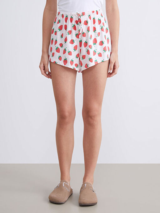 Beli Lastikli Bask?l? Kad?n ?ort Pijama Alt? 2li