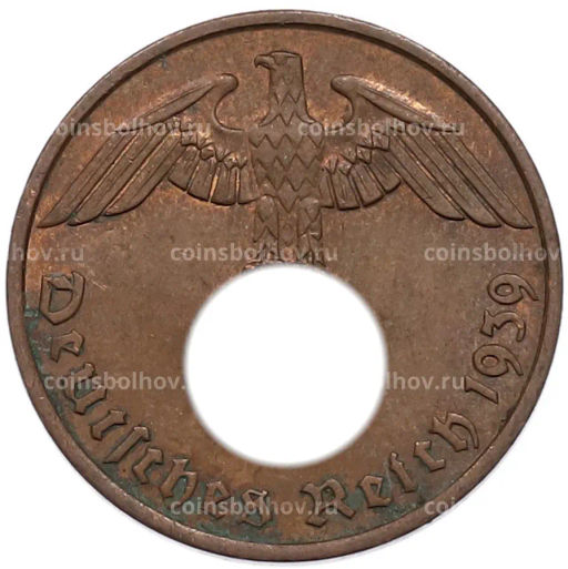 Монета 2 рейхспфеннига 1939 года J Германия