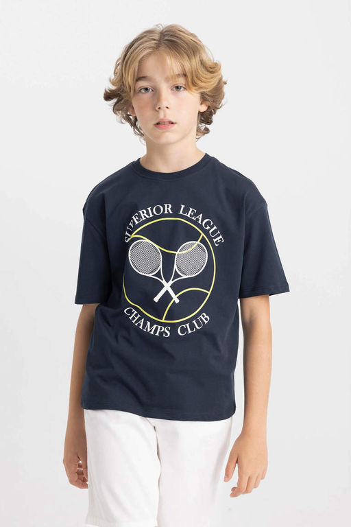 Футболка оверсайз с круглым вырезом и принтом для мальчиков с короткими рукавами - Defacto фото 3