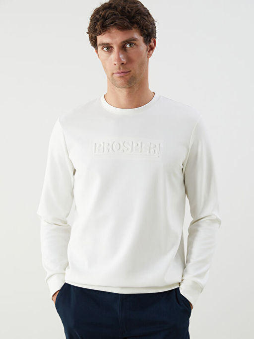 Bisiklet Yaka Uzun Kollu Bask?l? Erkek Sweatshirt