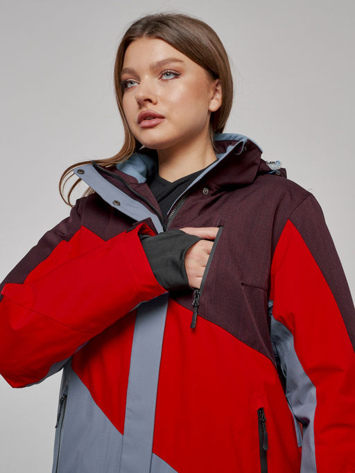 Горнолыжная куртка женская зимняя большого размера красного цвета 2308Kr - Mtforce фото 5