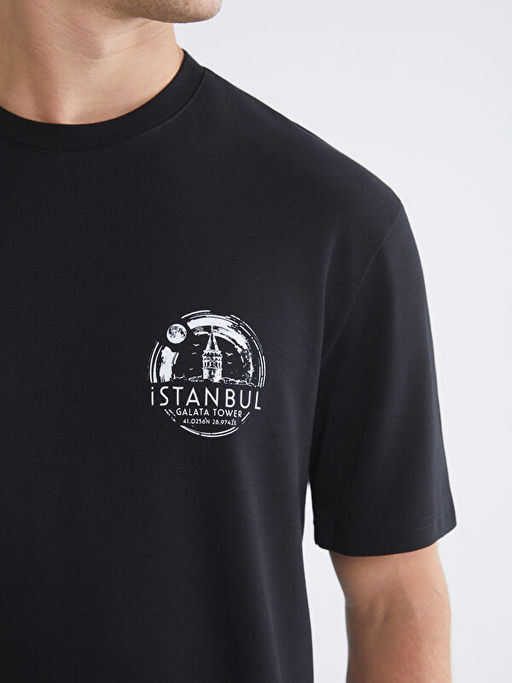 Bisiklet Yaka ?stanbul Bask?l? Erkek Ti??rt
