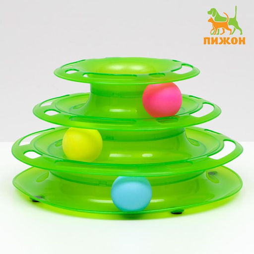 Игровой комплекс Пижон для кошек с 3 шариками, 24,5 х 24,5 х 13 см, зелёный