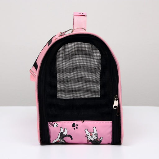 Сумка-переноска каркасная Играющие котики, размер L, 53 х 21 х 29 см, розовая - Пижон фото 4