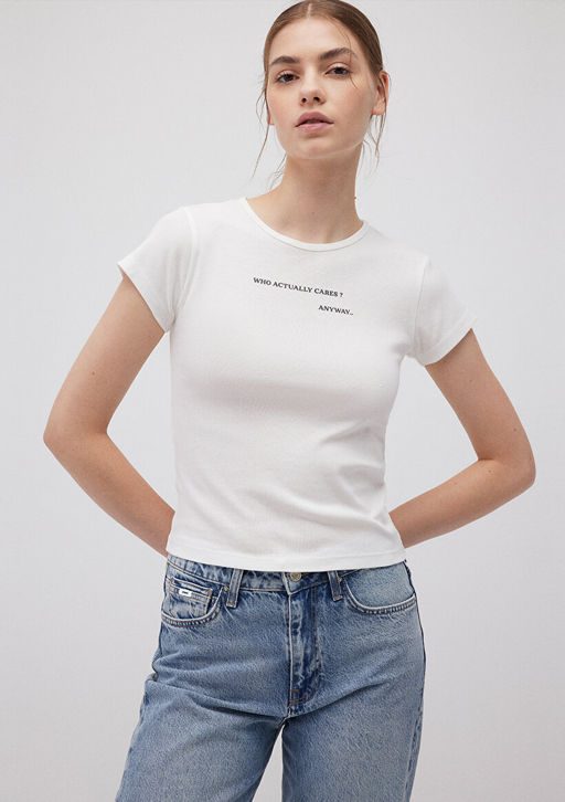 S?rt Bask?l? Beyaz Tisort - Mavi фото 2