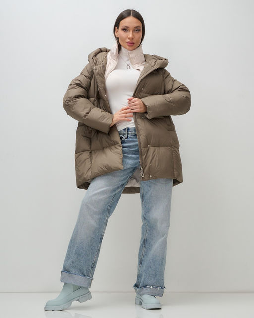 Куртка двубортная женская зимняя с капюшоном коричневого цвета 7736K Бренд: Visdeer  фото 15
