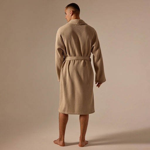 Халат вафельный мужской SL HOME: Basic «Саббиа», размер S, хлопок 100%, коричневый