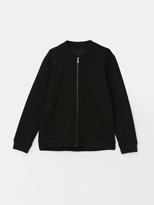 Kolej Yaka Uzun Kollu Erkek Fermuarl? Sweatshirt