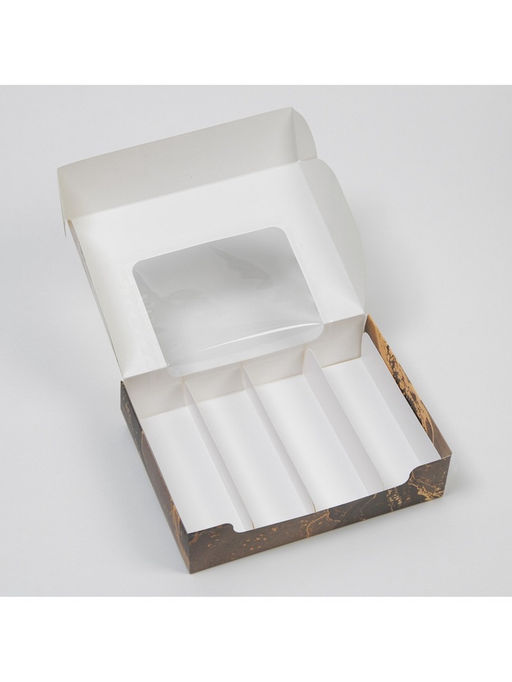 Цена за 5 шт. Коробка для эклеров, кондитерская упаковка, 4 вкладыша, «Мрамор», 20×15×5 см