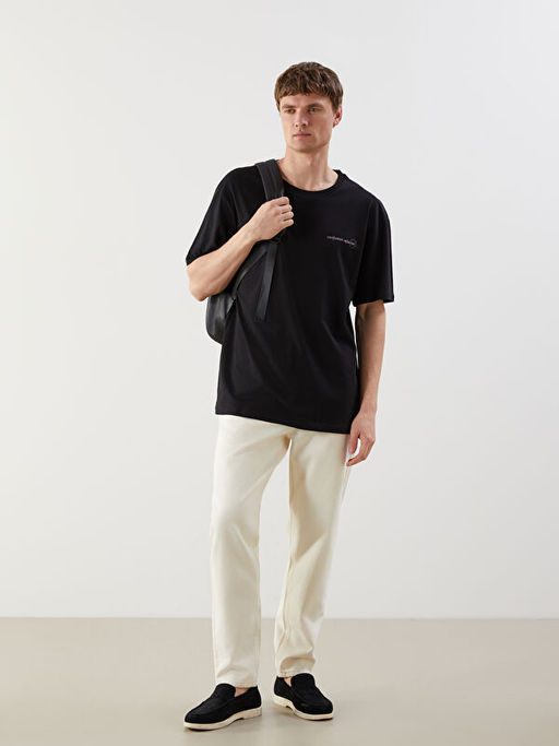 Bisiklet Yaka K?sa Kollu Bask?l? Penye Erkek Ti??rt