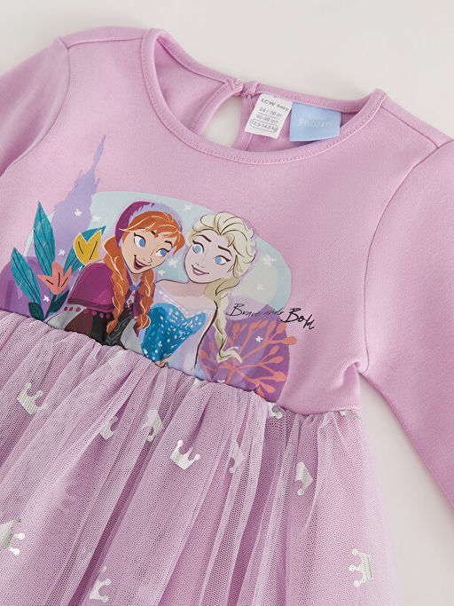 Bisiklet Yaka Uzun Kollu Frozen Bask?l? K?z Bebek Elbise - Waikiki фото 3