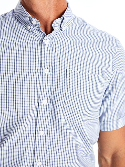 Regular Fit K?sa Kollu Ekose Poplin Erkek G?mlek