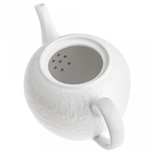 "Русь" Чайник заварочный фарфоровый 1л, д13,5см h12,2(15,8)см, белый, рельефный декор, в коробке (Китай)