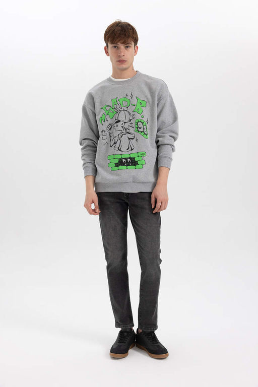 Толстовка оверсайз с круглым вырезом и принтом - Defacto фото 2