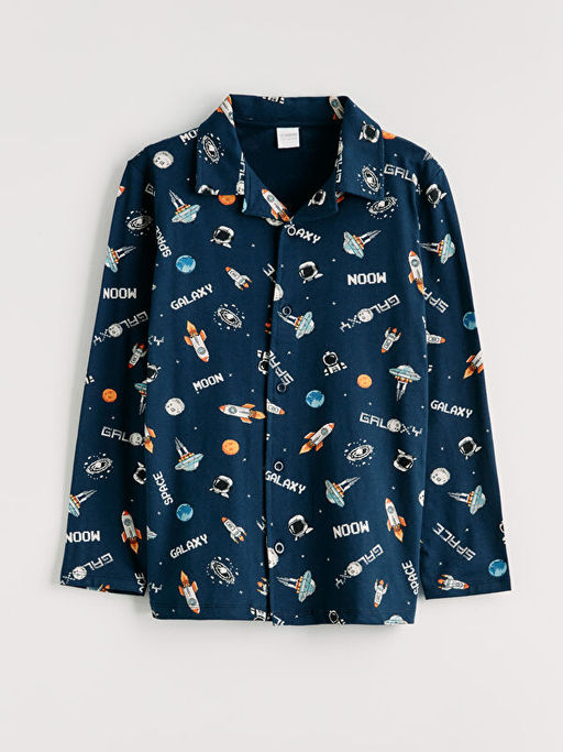 G?mlek Yaka Desenli Erkek ?ocuk Pijama Tak?m?