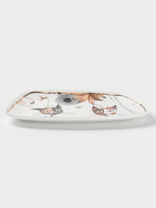 Блюдо фарфоровое сервировочное Доляна «Коты-аристократы», 30×18.5 см, белое