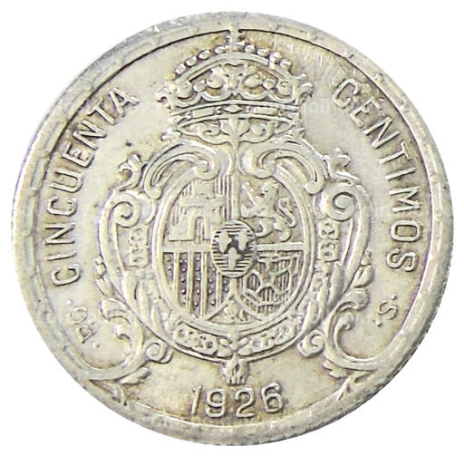 Монета 50 сентимо 1926 года Испания
