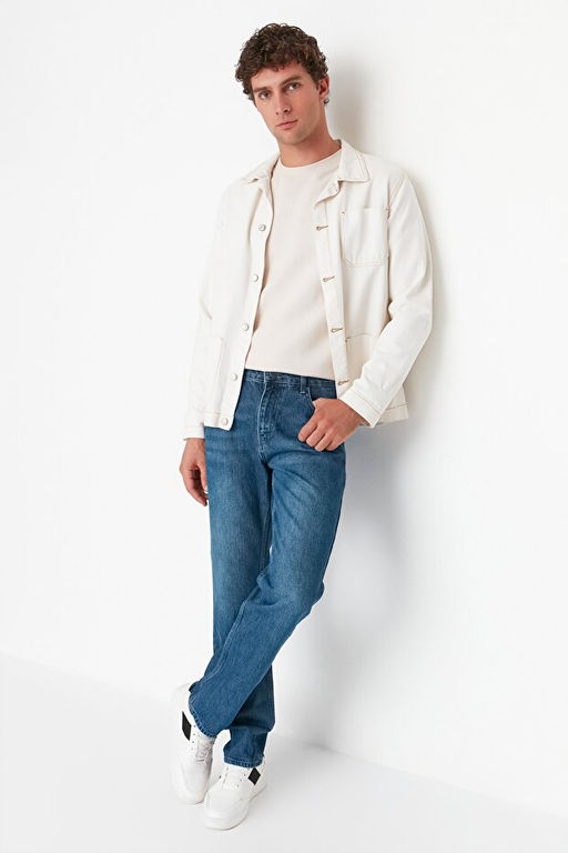 Lacivert %100 Pamuk Straight Fit Jeans Kot Pantolon TMNAW23JE00023 - Trendyolmilla фото 2