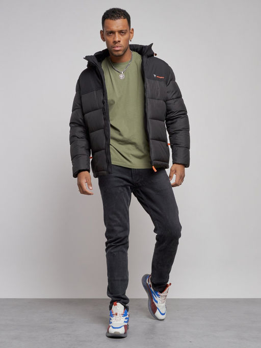 Куртка мужская зимняя с капюшоном спортивная великан черного цвета 8377Ch - Wonderrman фото 13