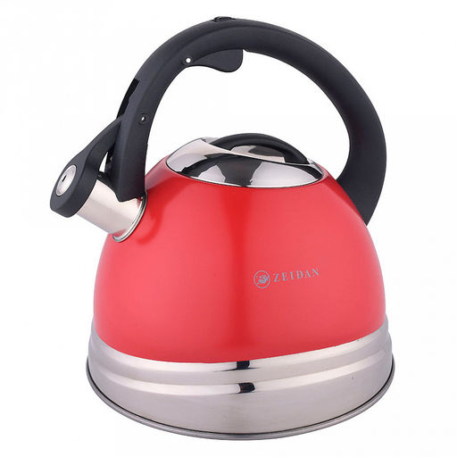 Чайник из нержавеющей стали "Zeidan" 3л, со свистком, внешнее антипригарное цветное покрытие, фиксированная бакелитовая ручка с покрытием "soft-touch", курковый механизм, капсулированное индукционное дно, подарочная коробка (Китай) Подходит для всех