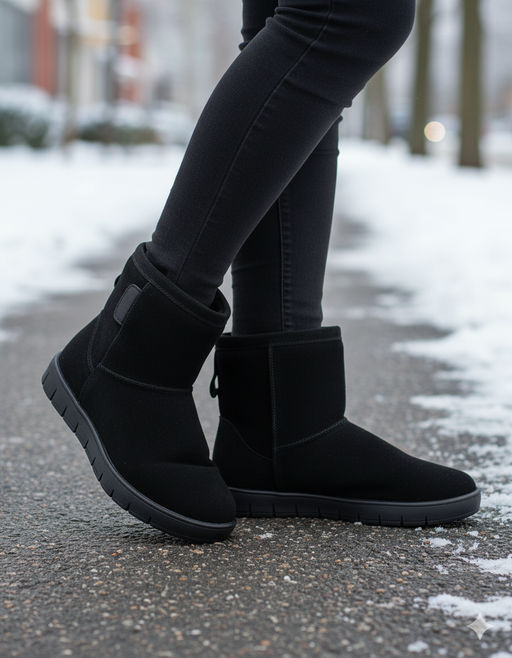 Унты женские на литой подошве Замша, овчина, черные - Roshva фото 11