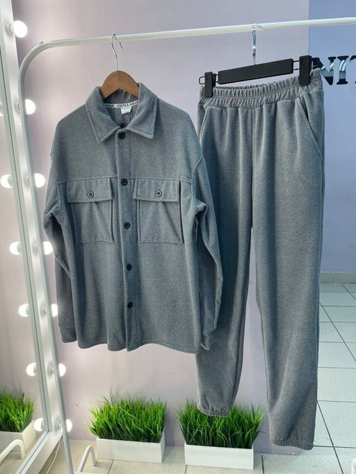 флис вельвет, Костюм с рубашкой, серый - Knitka wear фото 12